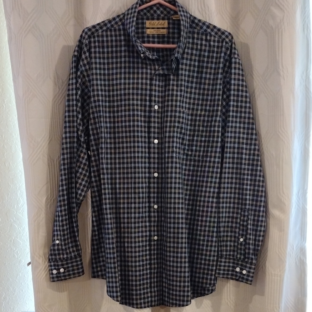Roundtree & Yorke Navy and White Plaid Shirt XL